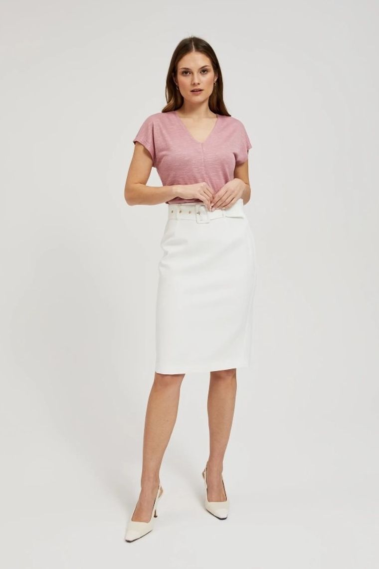 Bluzka damska z krótkim rękawem, różowa, Moodo