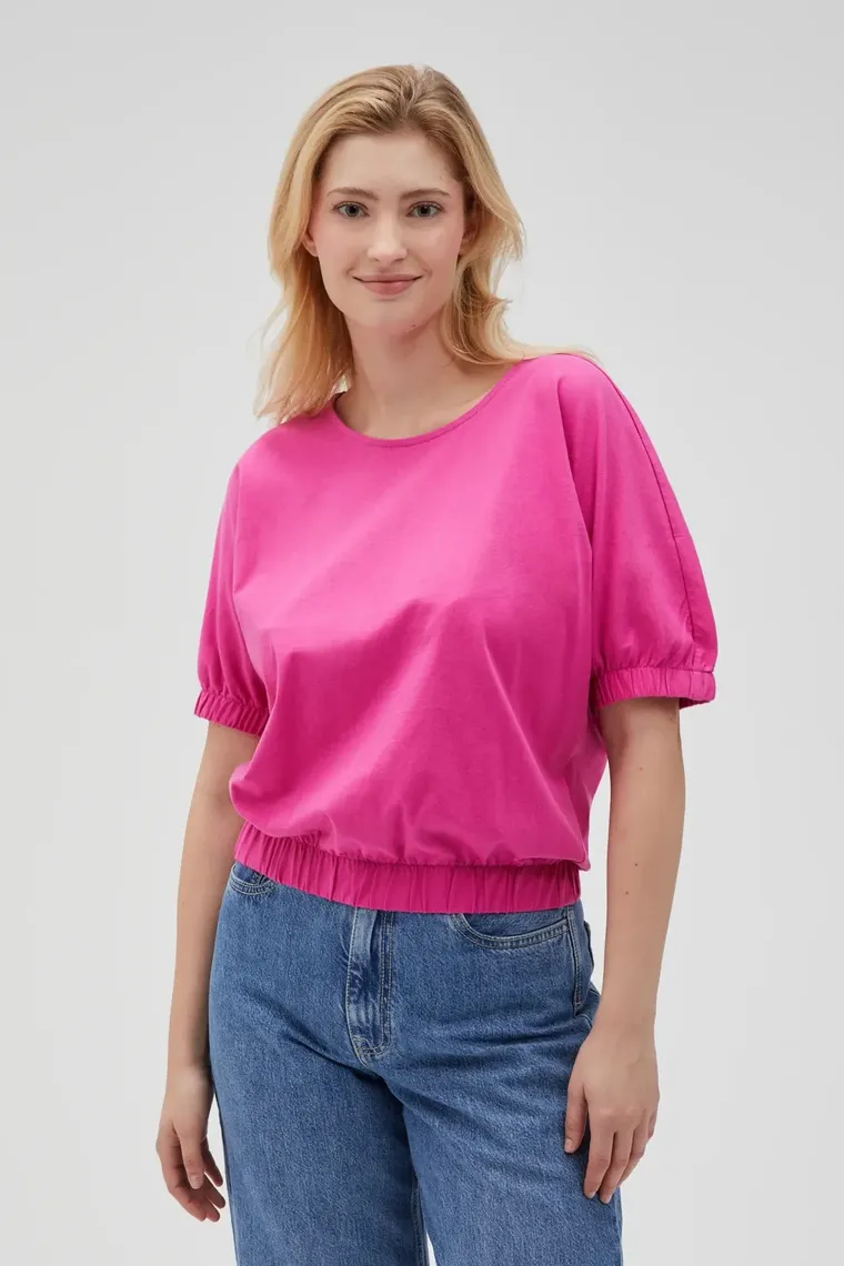 Bluzka damska z krótkim rękawem, różowa, Moodo