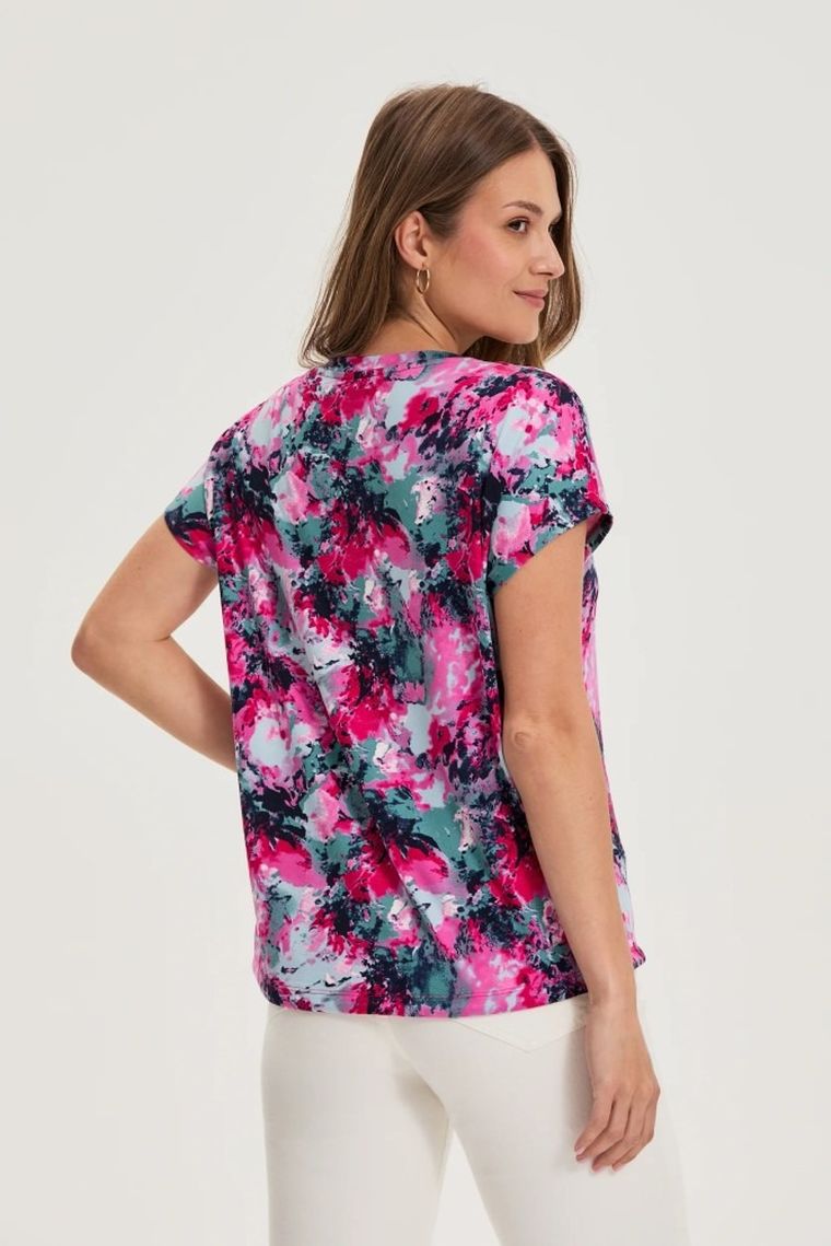 Bluzka damska z krótkim rękawem, różowa, Moodo