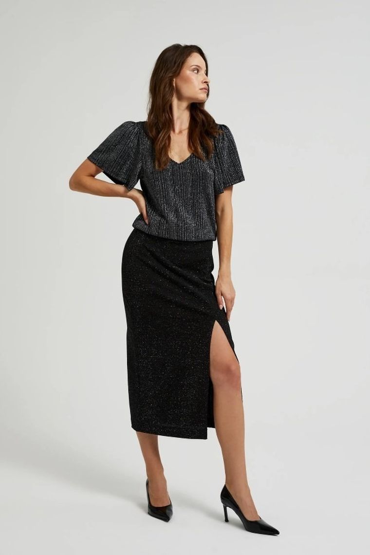 Bluzka damska z krótkim rękawem, srebrna, Moodo