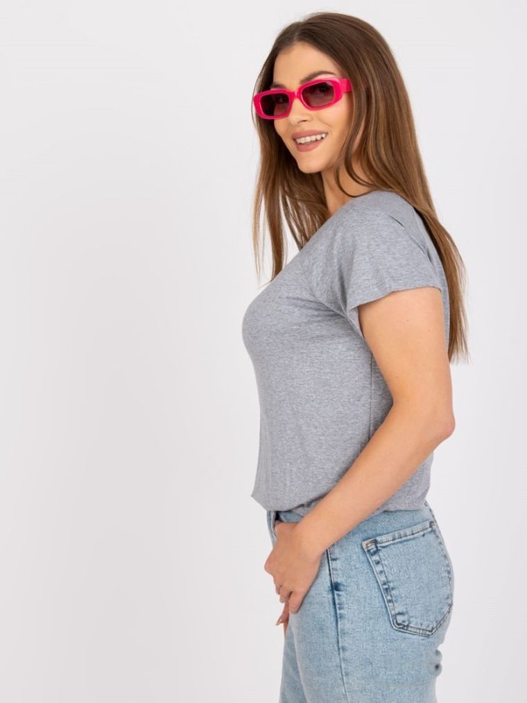 Bluzka damska z krótkim rękawem, szara, Basic Feel Good