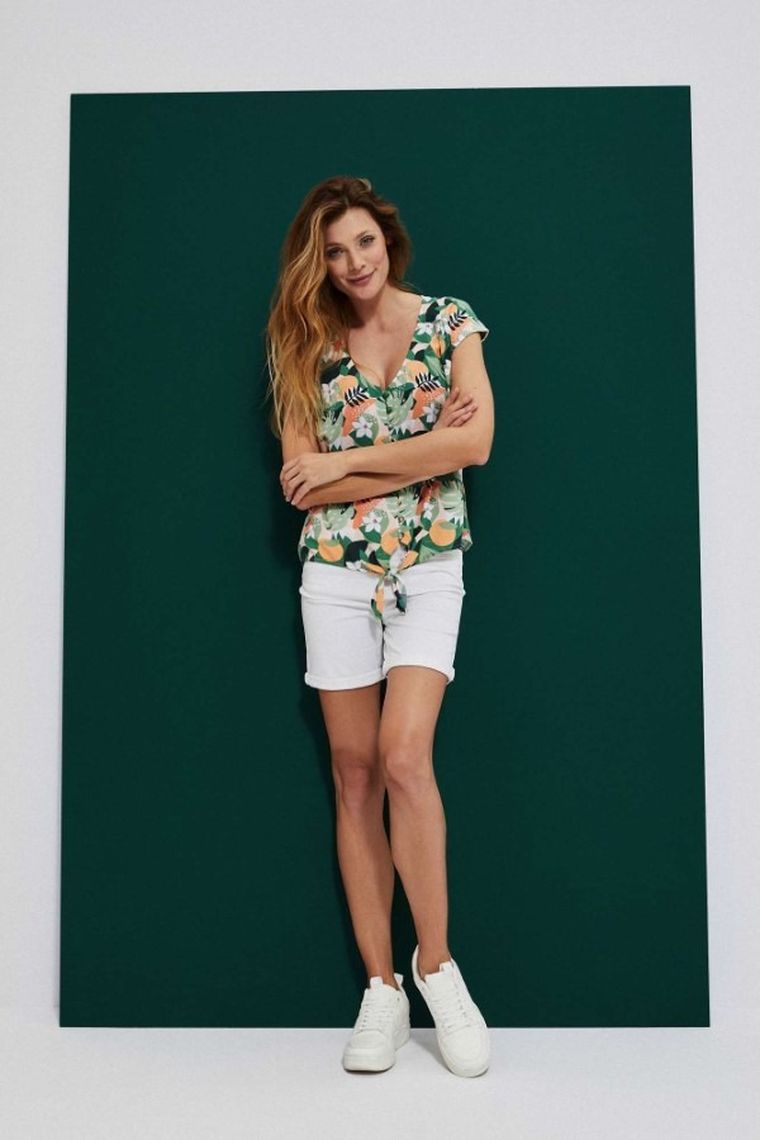 Bluzka damska z krótkim rękawem, zielona, Moodo