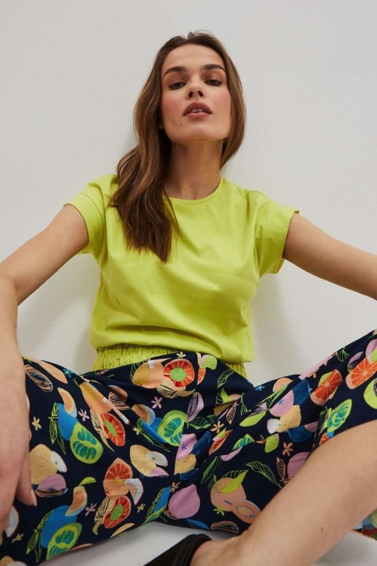 Bluzka damska z krótkim rękawem, zielona, Moodo