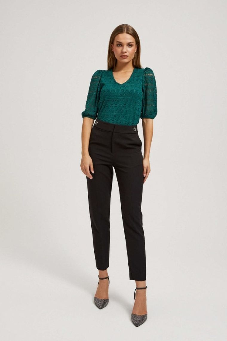 Bluzka damska z krótkim rękawem, zielona, Moodo