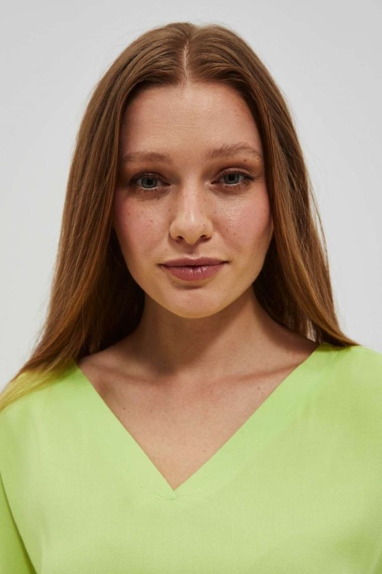 Bluzka damska z krótkim rękawem, zielona, Moodo