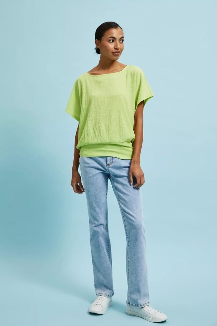 Bluzka damska z krótkim rękawem, zielona, Moodo