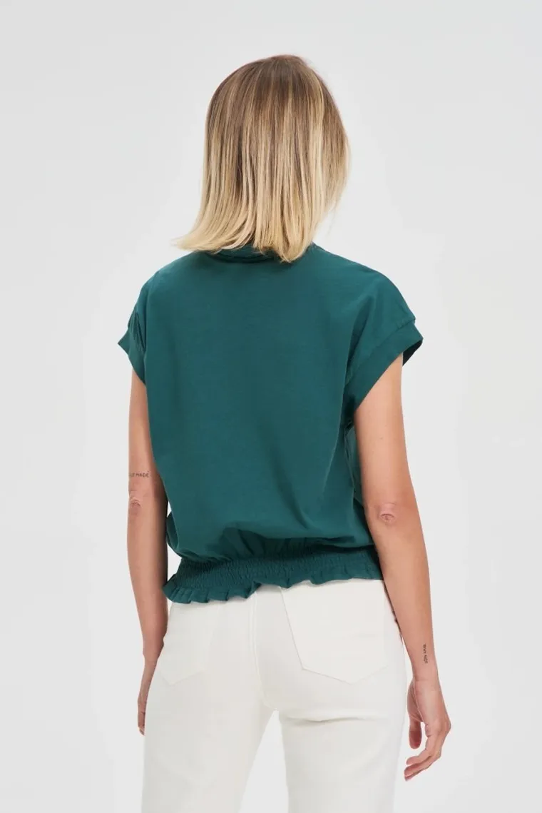 Bluzka damska z krótkim rękawem, zielona, Moodo