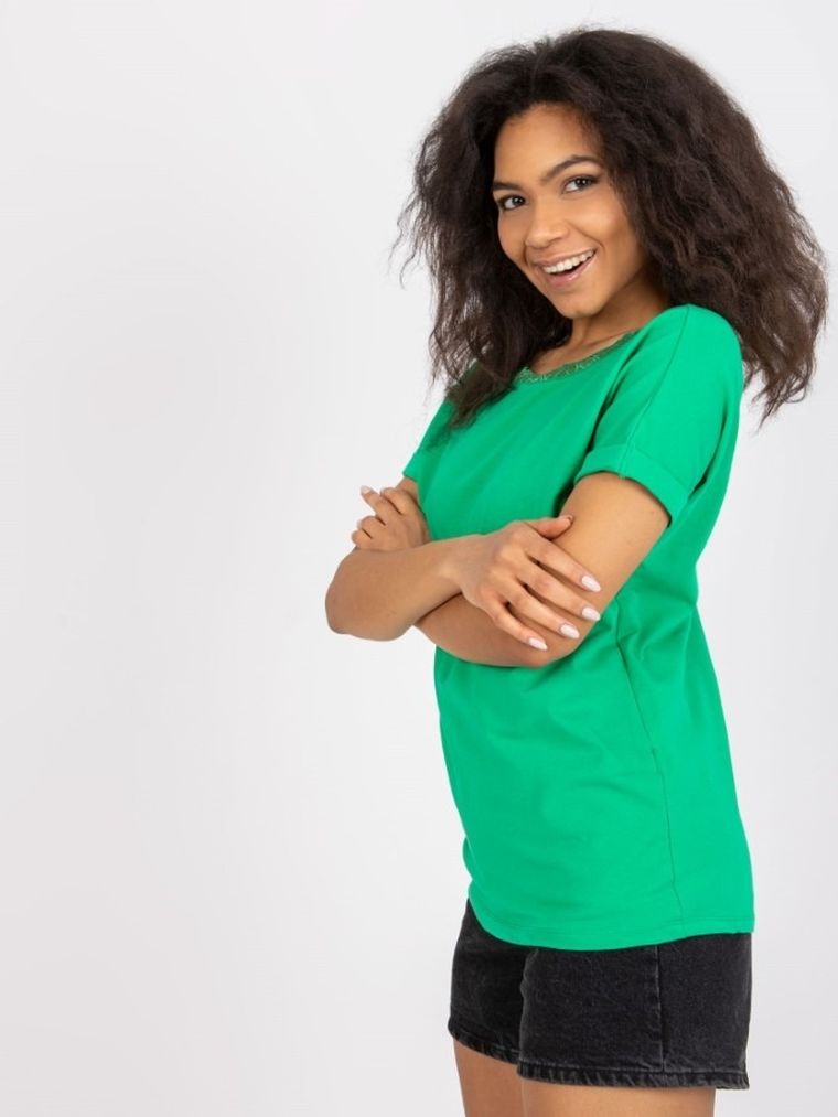 Bluzka damska z krótkim rękawem, zielona, Rue Paris