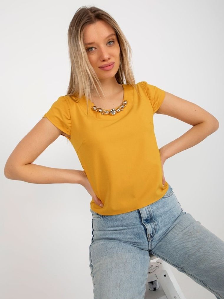 Bluzka damska z krótkim rękawem, żółta, Lakerta