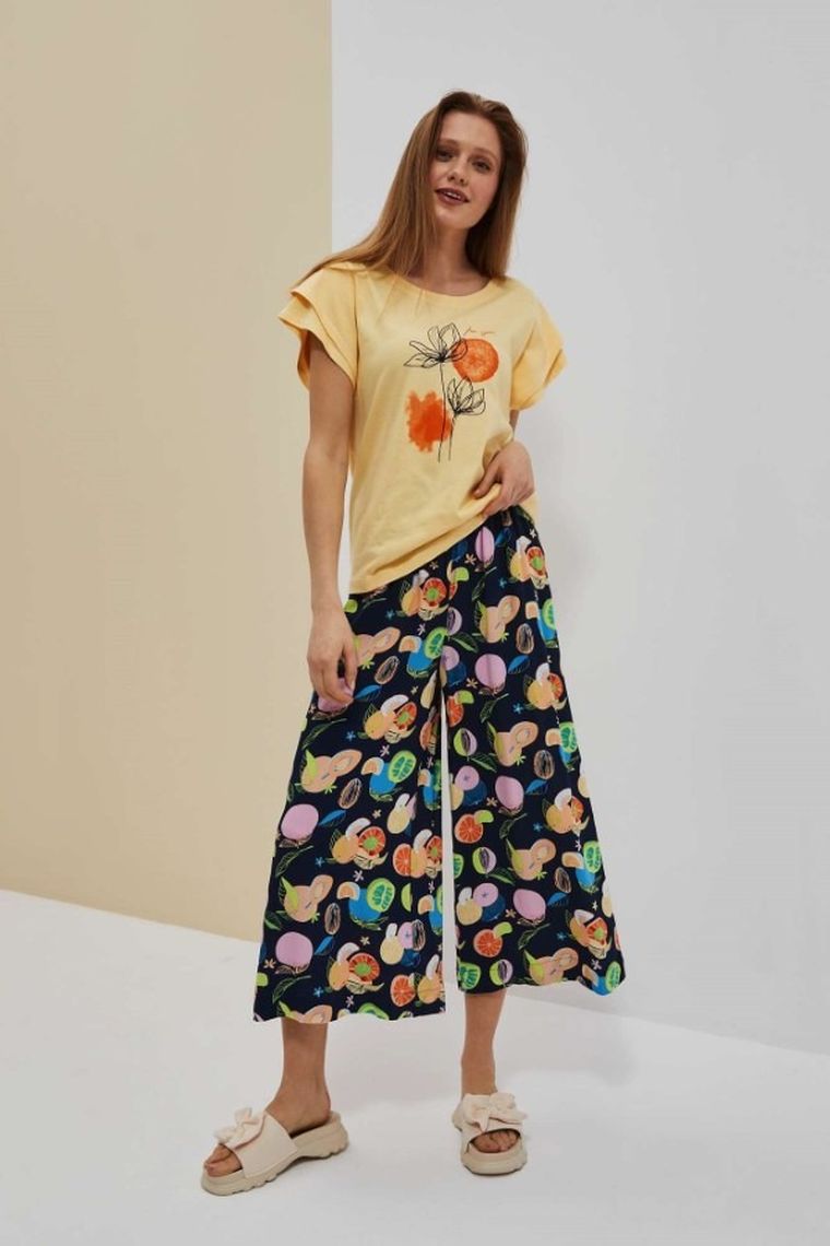 Bluzka damska z krótkim rękawem, żółta, Moodo