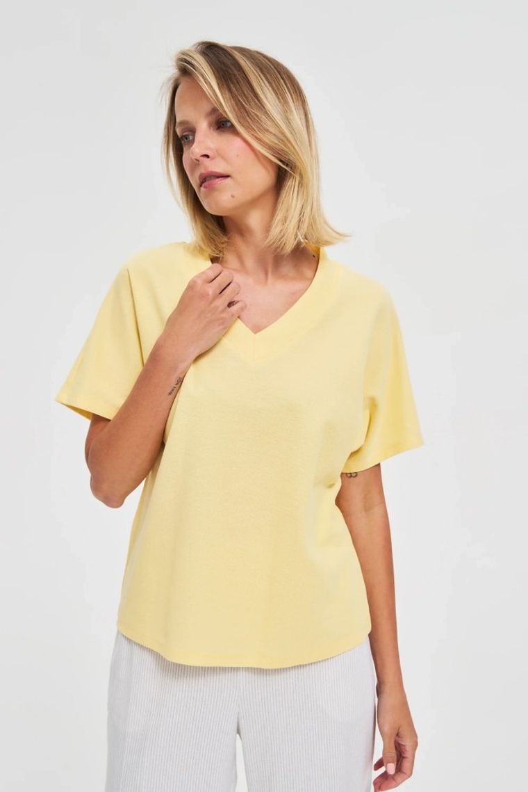 Bluzka damska z krótkim rękawem, żółta, Moodo