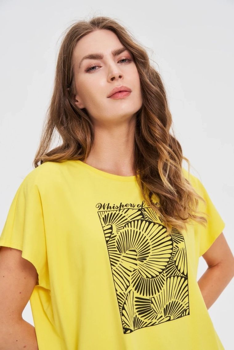 Bluzka damska z krótkim rękawem, żółta, Moodo