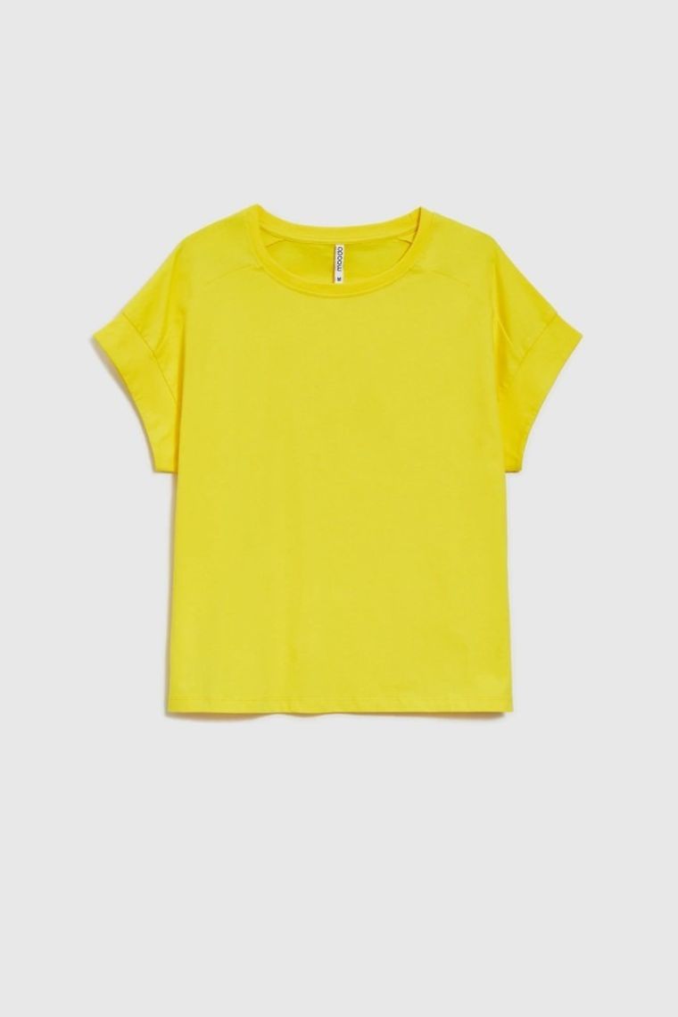 Bluzka damska z krótkim rękawem, żółta, Moodo