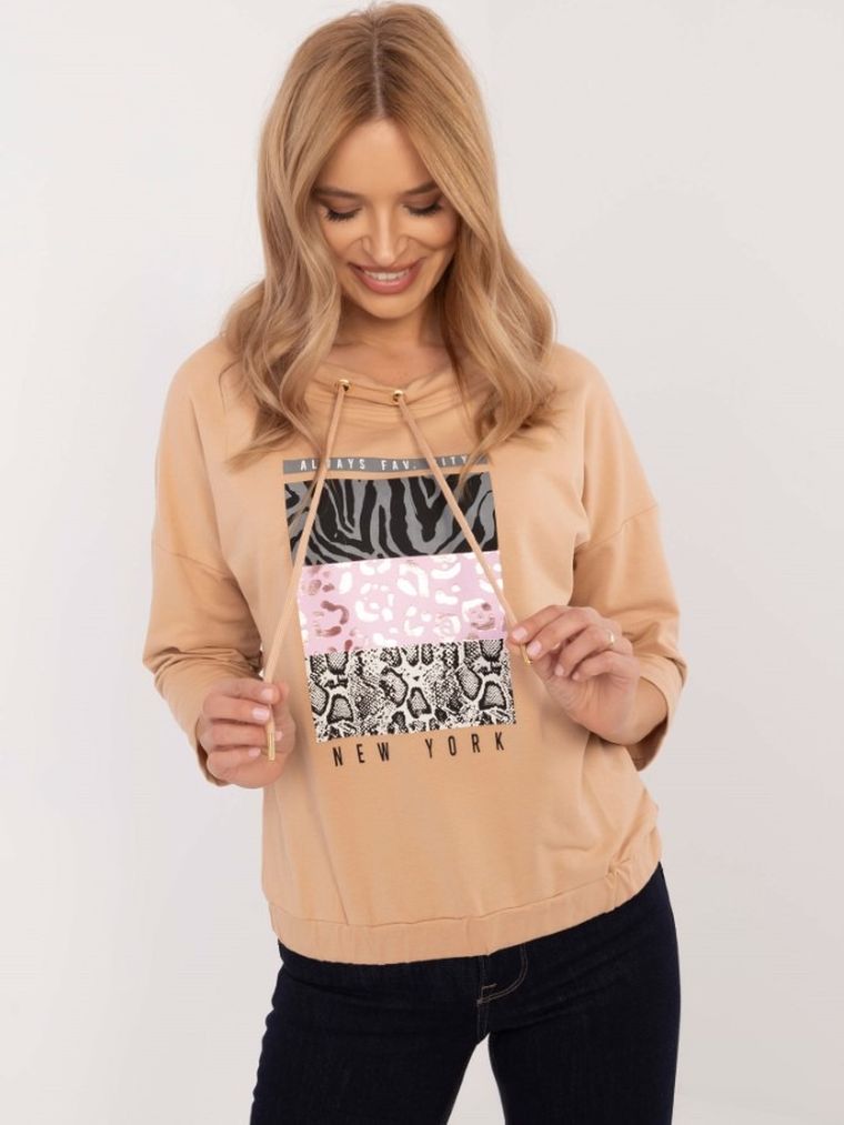 Bluzka damska z rękawem 3/4, beżowa, Calimera