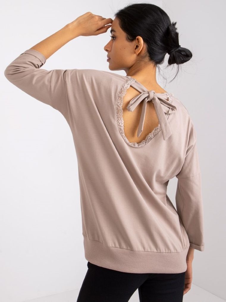 Bluzka damska z rękawem 3/4, beżowa, Rue Paris