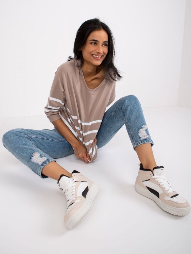 Bluzka damska z rękawem 3/4, beżowa, Rue Paris