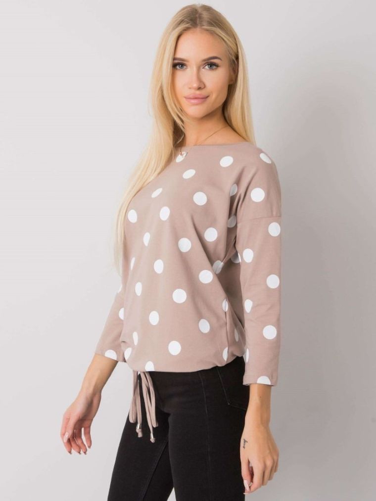 Bluzka damska z rękawem 3/4, beżowa, Rue Paris