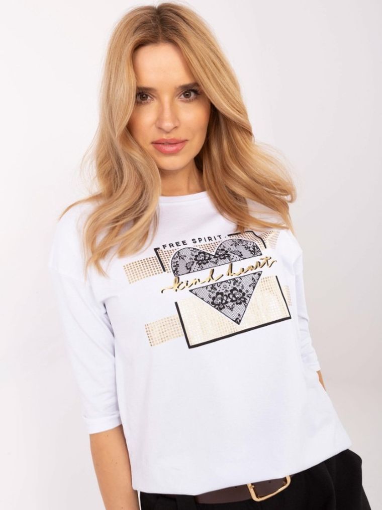 Bluzka damska z rękawem 3/4, biała, Calimera