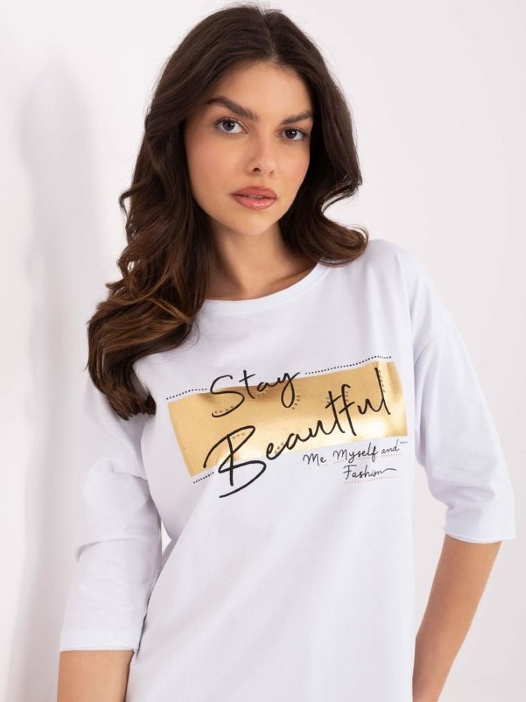 Bluzka damska z rękawem 3/4, biała, Calimera