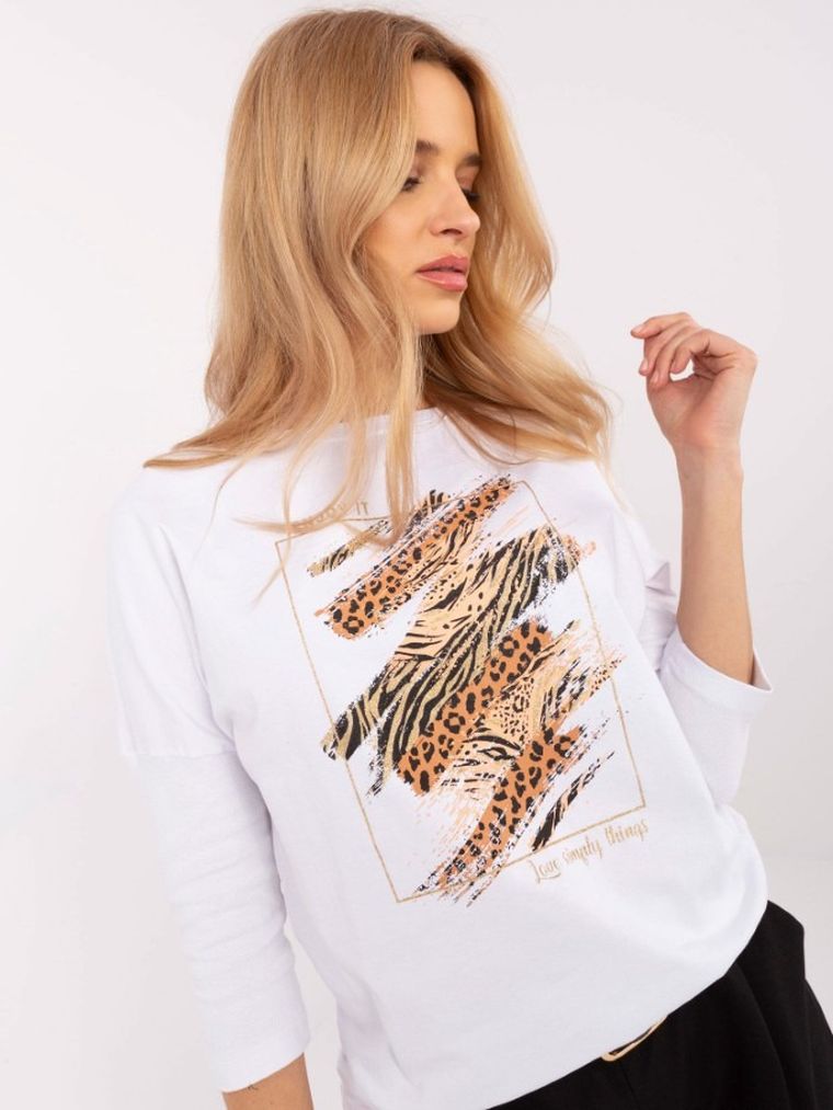 Bluzka damska z rękawem 3/4, biała, Calimera