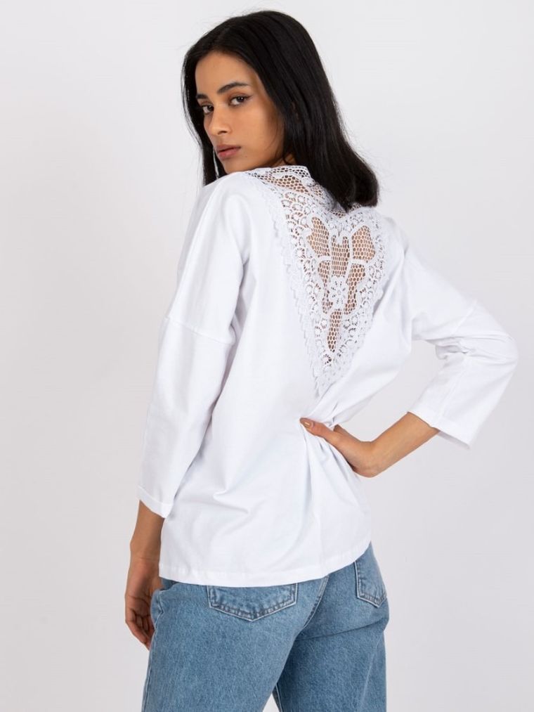 Bluzka damska z rękawem 3/4, biała, Rue Paris