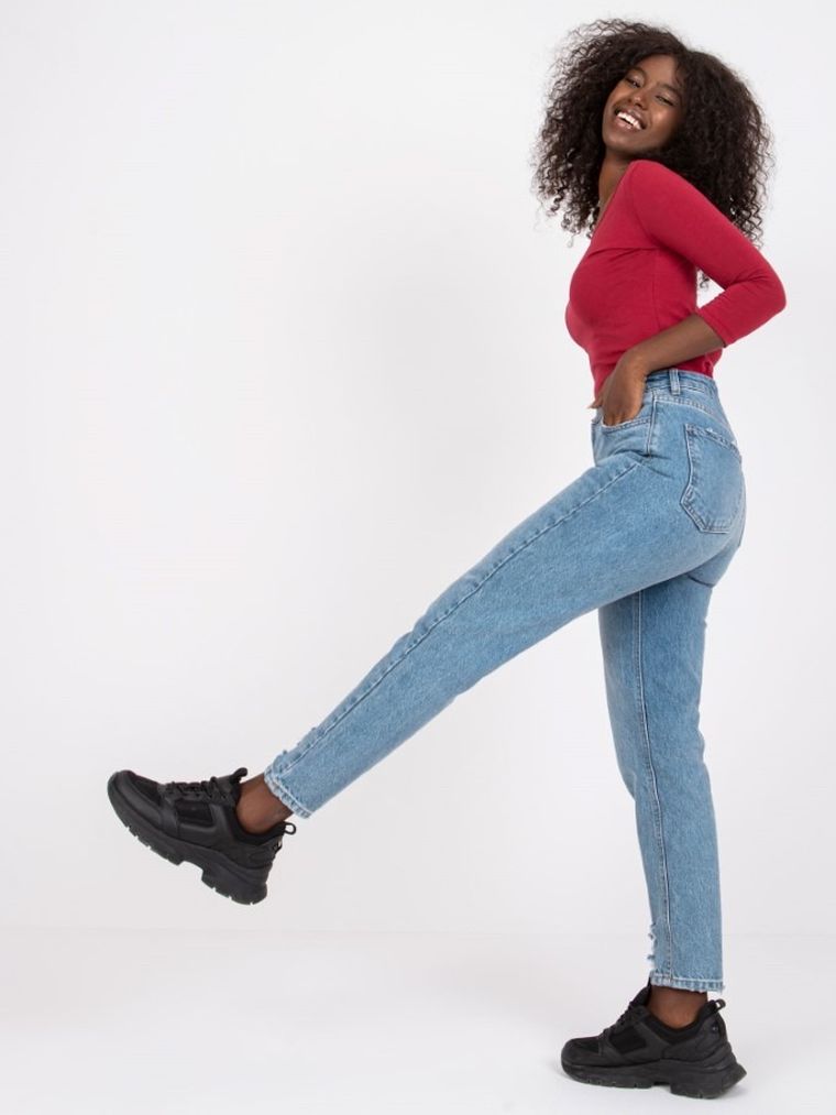 Bluzka damska z rękawem 3/4, bordowa, Basic Feel Good