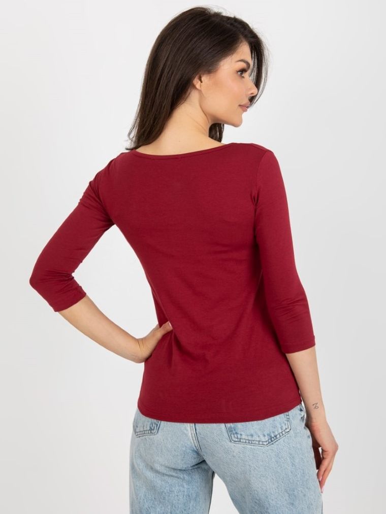 Bluzka damska z rękawem 3/4, bordowa, Basic Feel Good