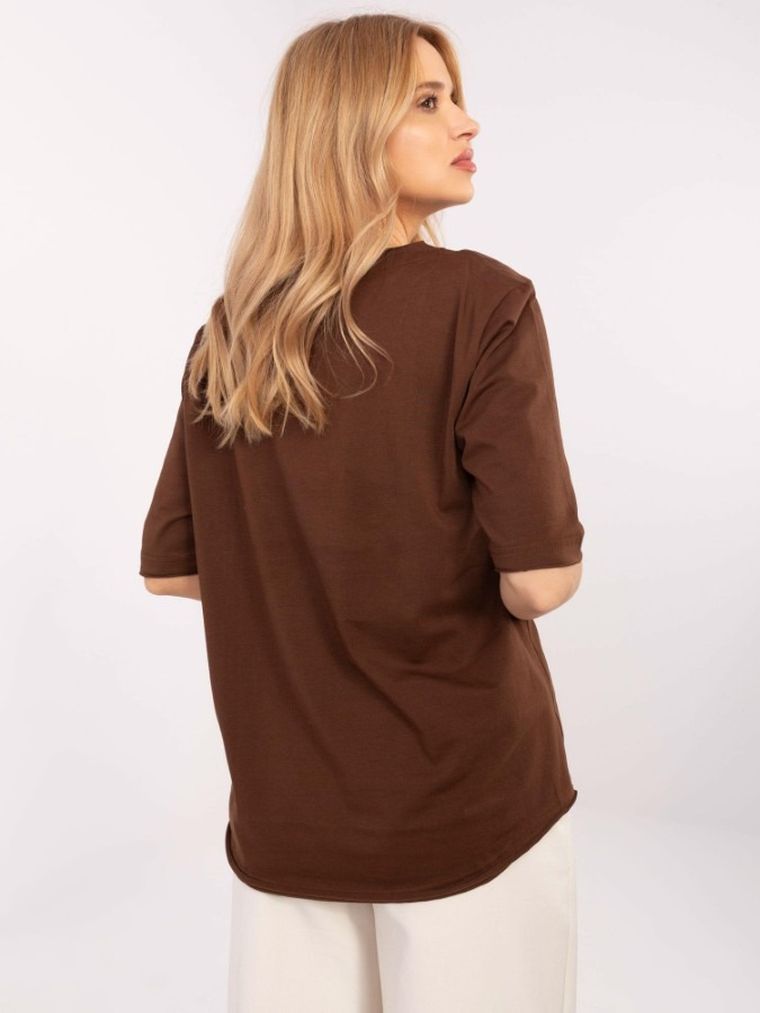 Bluzka damska z rękawem 3/4, brązowa, Calimera