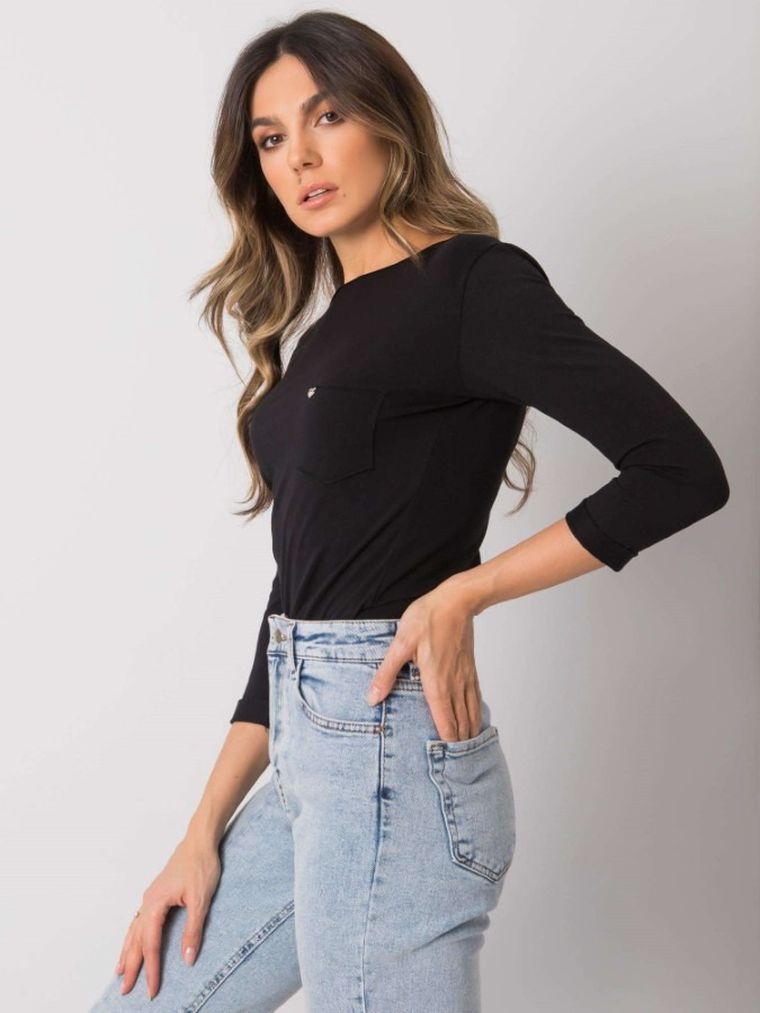 Bluzka damska z rękawem 3/4, czarna, Basic Feel Good