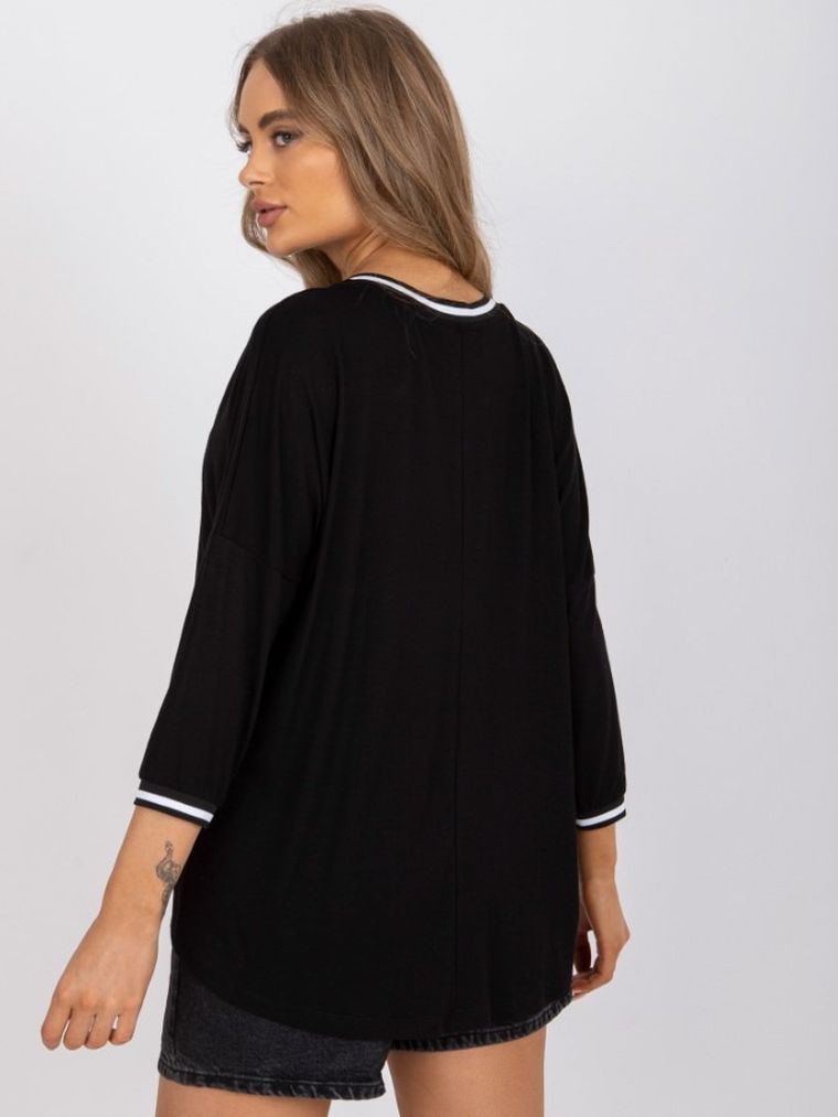 Bluzka damska z rękawem 3/4, czarna, Basic Feel Good