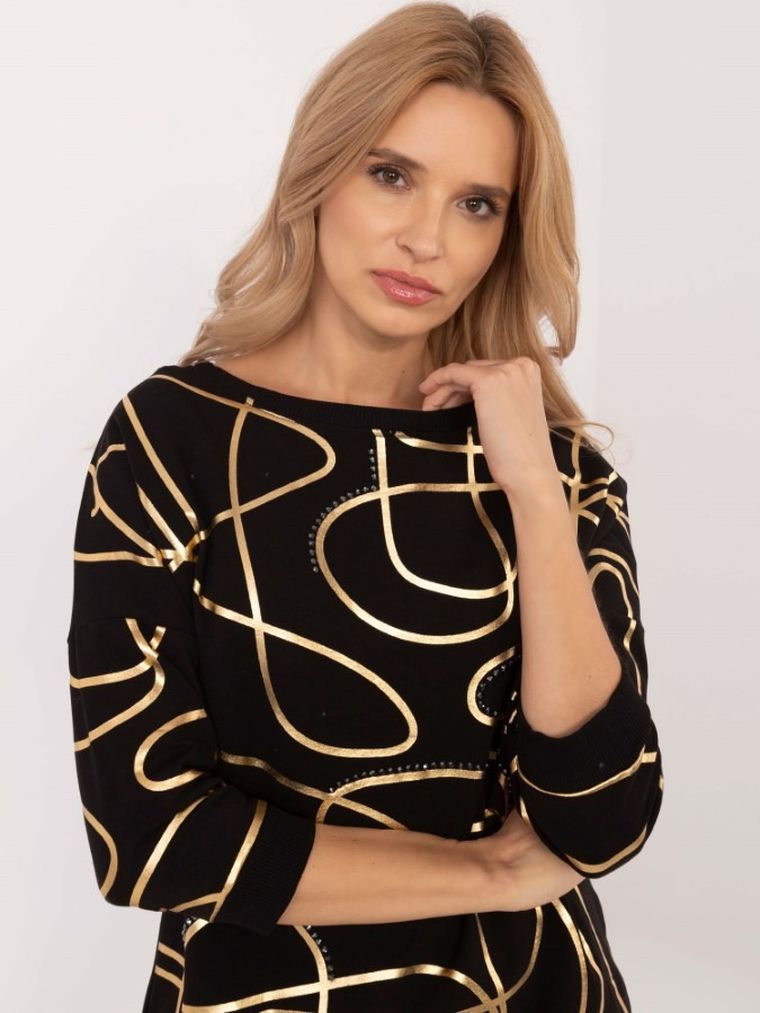 Bluzka damska z rękawem 3/4, czarna, Calimera