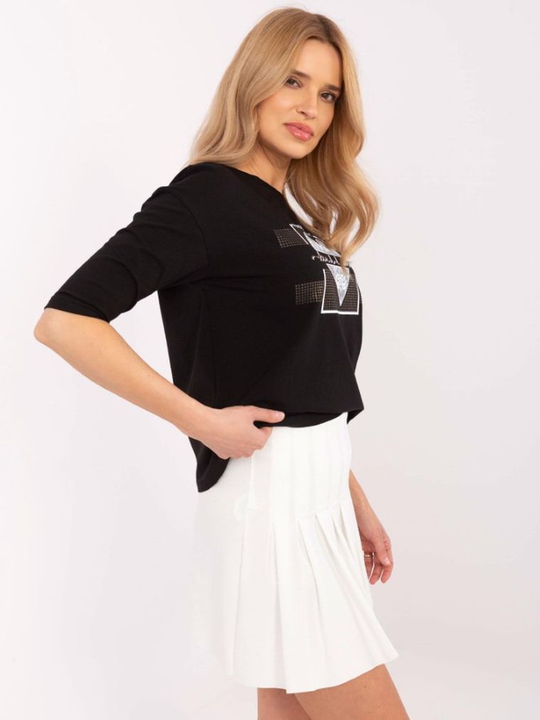 Bluzka damska z rękawem 3/4, czarna, Calimera