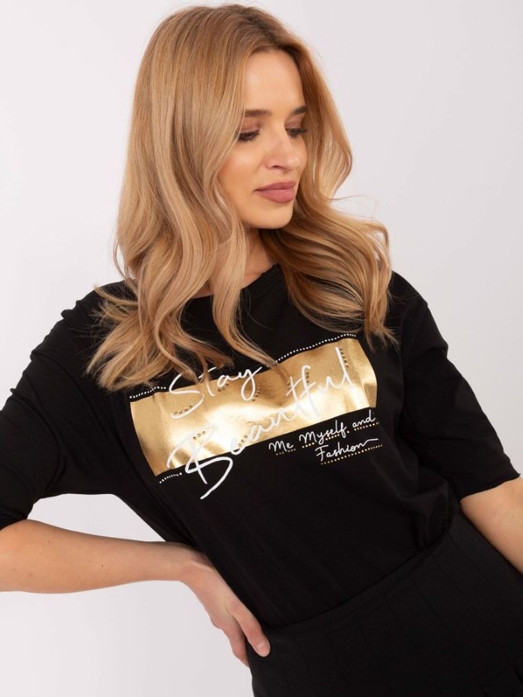 Bluzka damska z rękawem 3/4, czarna, Calimera