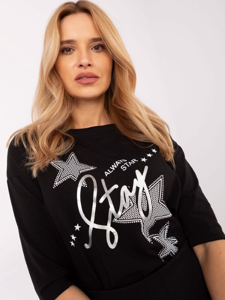 Bluzka damska z rękawem 3/4, czarna, Calimera