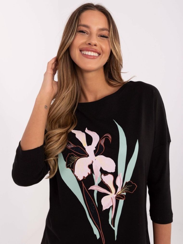 Bluzka damska z rękawem 3/4, czarna, Calimera