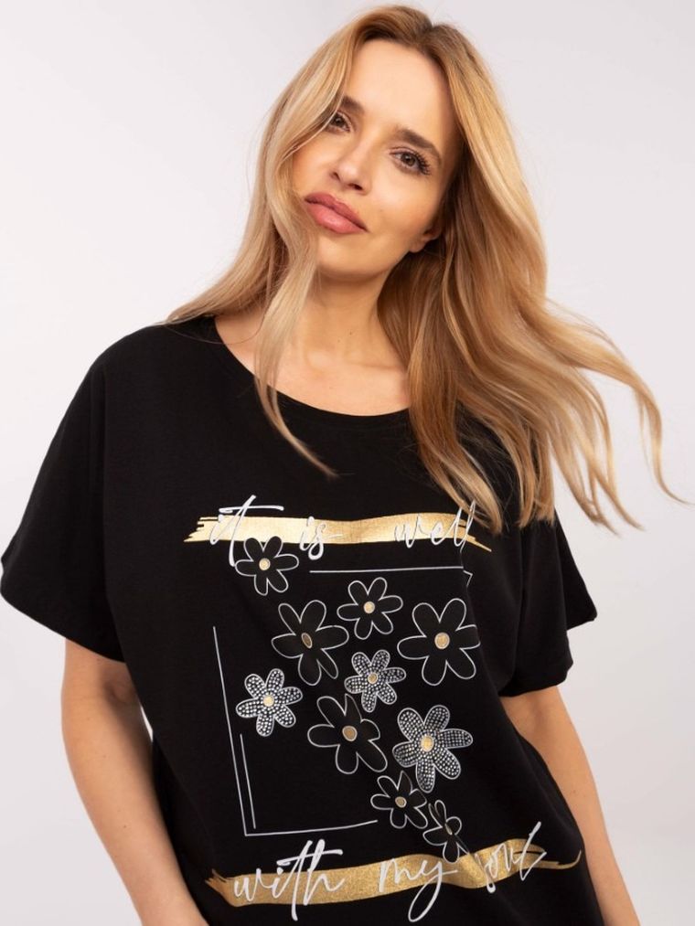 Bluzka damska z rękawem 3/4, czarna, Calimera