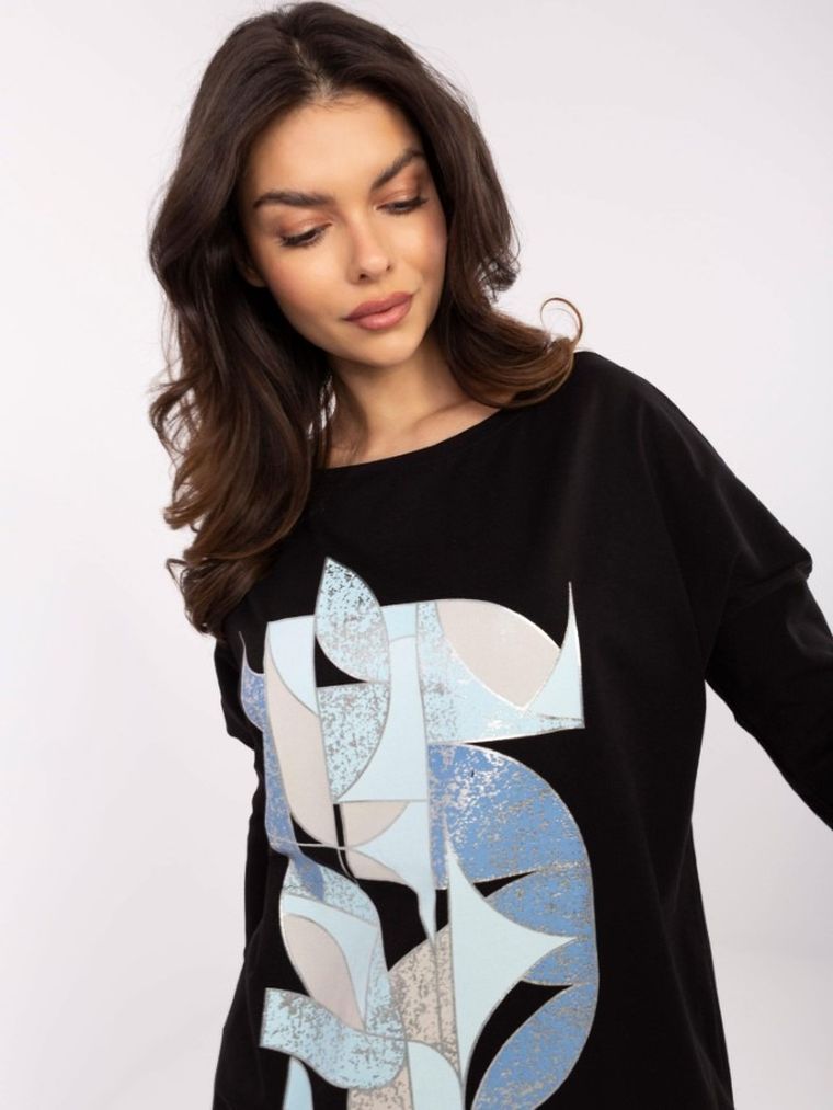 Bluzka damska z rękawem 3/4, czarna, Calimera