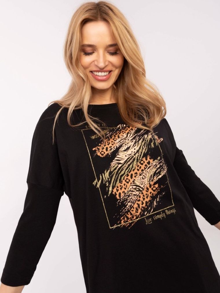 Bluzka damska z rękawem 3/4, czarna, Calimera