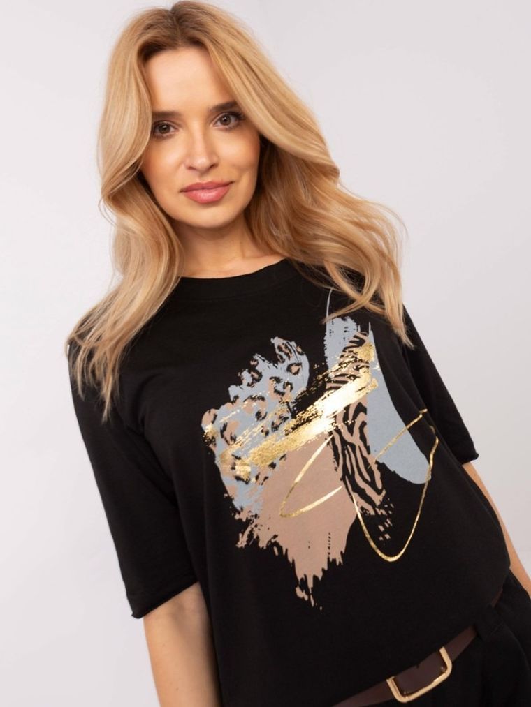 Bluzka damska z rękawem 3/4, czarna, Calimera