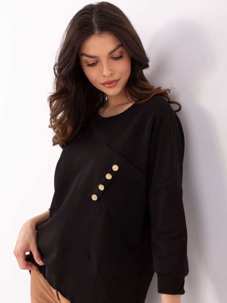 Bluzka damska z rękawem 3/4, czarna, Calimera