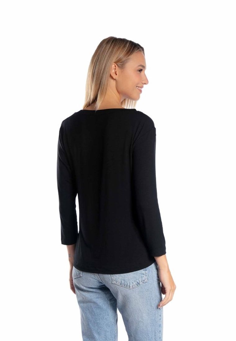 Bluzka damska z rękawem 3/4, czarna, Golden Queen