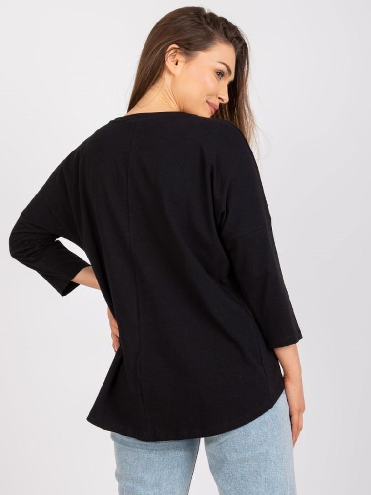 Bluzka damska z rękawem 3/4, czarna, Relevance