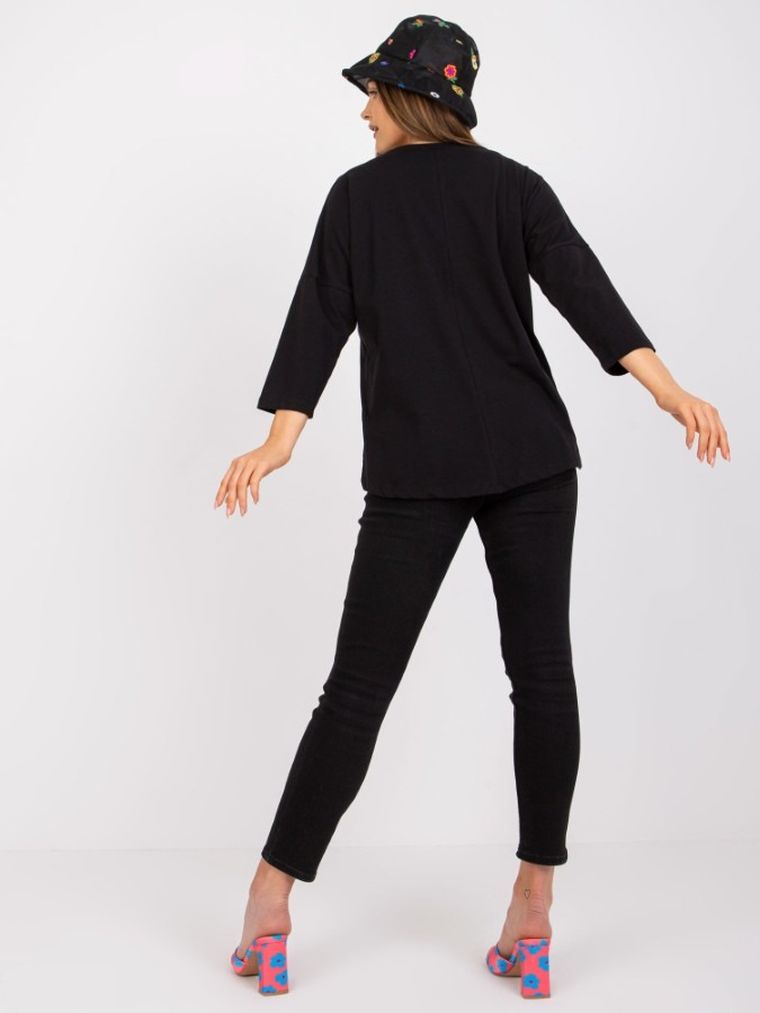 Bluzka damska z rękawem 3/4, czarna, Relevance