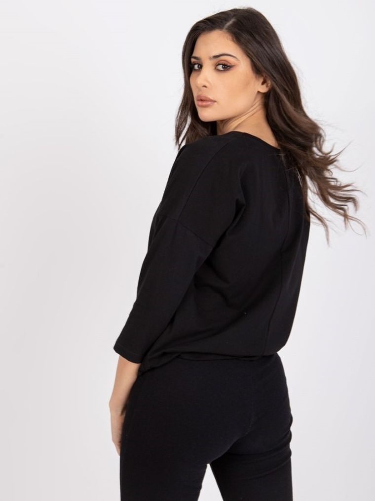 Bluzka damska z rękawem 3/4, czarna, Rue Paris