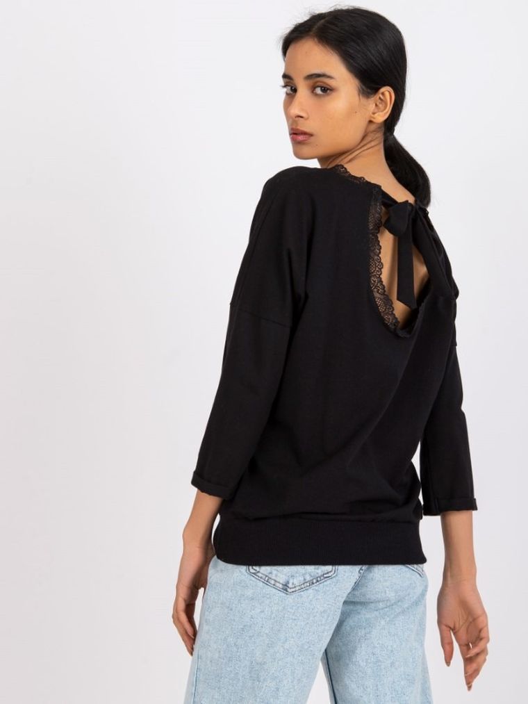 Bluzka damska z rękawem 3/4, czarna, Rue Paris