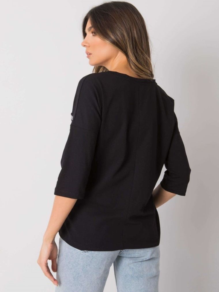 Bluzka damska z rękawem 3/4, czarna, Rue Paris