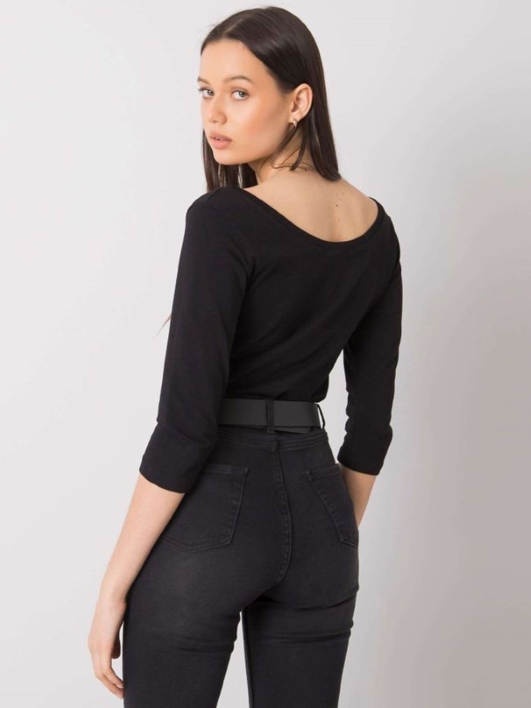 Bluzka damska z rękawem 3/4, czarna, Rue Paris