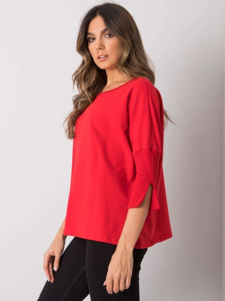 Bluzka damska z rękawem 3/4, czerwona, Basic Feel Good