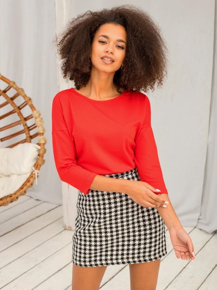 Bluzka damska z rękawem 3/4, czerwona, Basic Feel Good