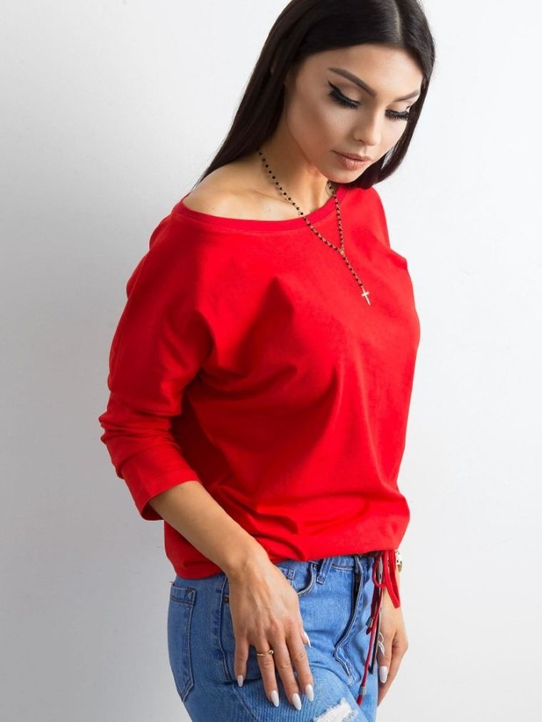 Bluzka damska z rękawem 3/4, czerwona, Basic Feel Good